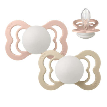 BIBS Symmetrisk Supreme Sut - 2-Pak - Str. 2 - Silikone - GLOW - Blush/Vanilla