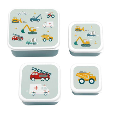 A Little Lovely Company Madkasse - og Snackbokssæt - 4 stk. - Vehicles