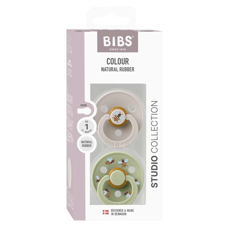 BIBS Rund Colour Sut - 2-Pak - Str. 1 - Naturgummi - Bumblebee Studio - Mushroom Mix