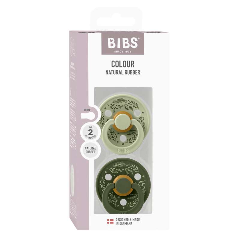BIBS Rund Colour Sut - 2-Pak - Str. 2 - Naturgummi - Holiday Leaf - Hunter Green