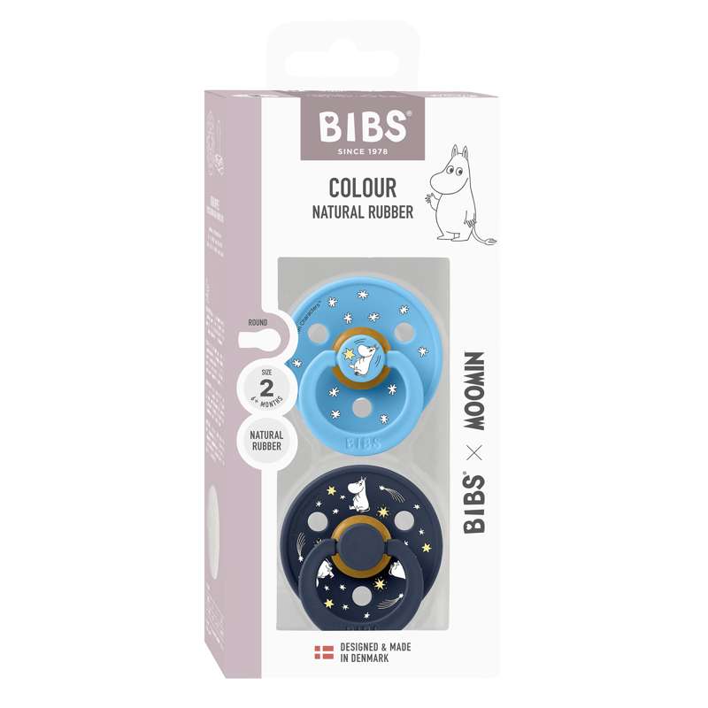 BIBS Rund Colour Sut - 2-Pak - Str. 2 - Naturgummi - Moomin - Goodnight - Breeze Mix