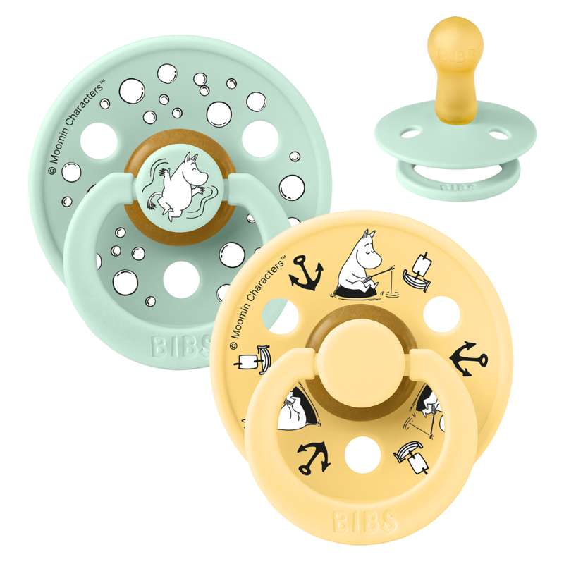 BIBS Rund Colour Sut - 2-Pak - Str. 2 - Naturgummi - Moomin - Sailing - Nordic Mint Mix
