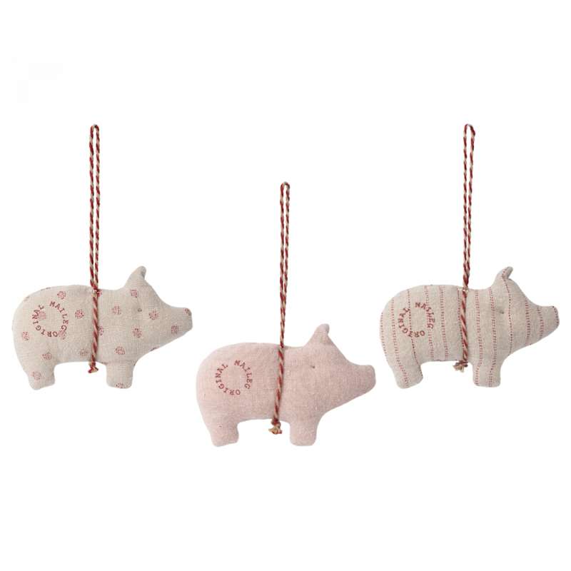 Maileg Juleornament - Stof - Gris - Stribet