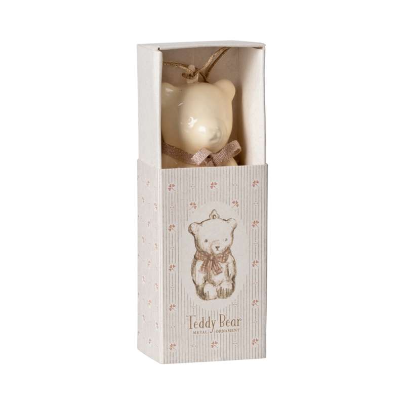 Maileg Juleornament - Metal - Bamse - Råhvid/rosa