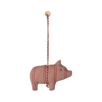 Maileg Juleornament - Stof - Gris - Stribe - Rød/sand