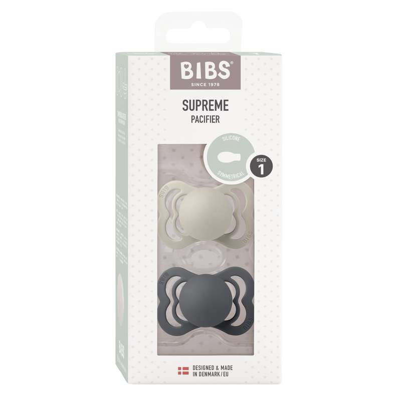 BIBS Symmetrisk Supreme Sut - 2-Pak - Str. 1 - Silikone - Sand/Iron