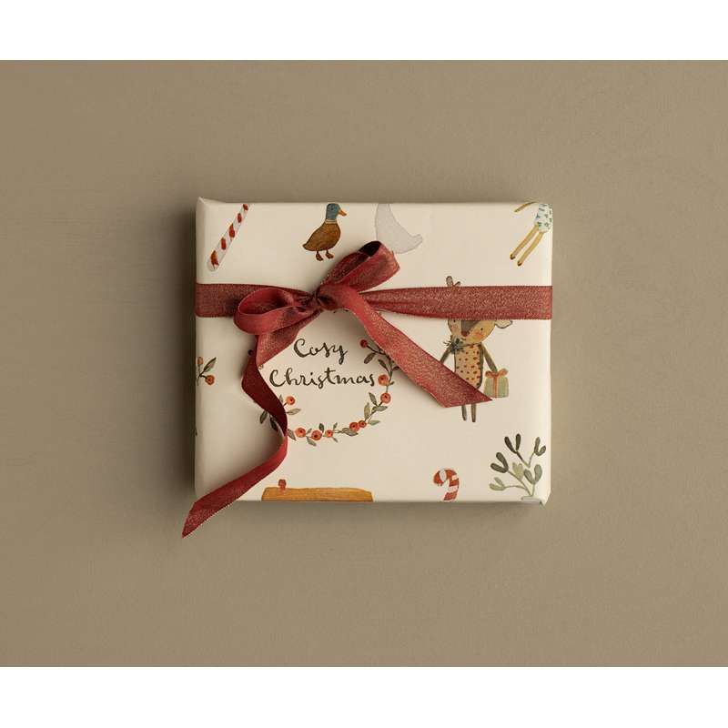 Maileg Bånd - 18 mm - 10m - Rød/Guld