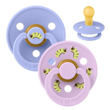 BIBS Rund Colour Sut - 2-Pak - Str. 1 - Naturgummi - Caterpillar Studio - Hush/Violet Sky