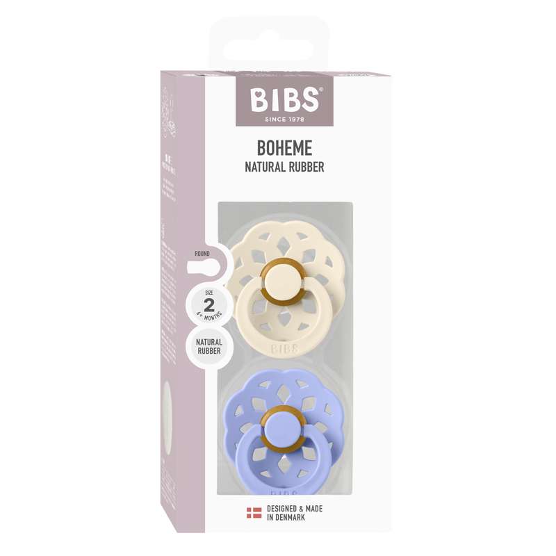 BIBS Rund Boheme Sut - 2-Pak - Str. 2 - Naturgummi - Ivory/Hush