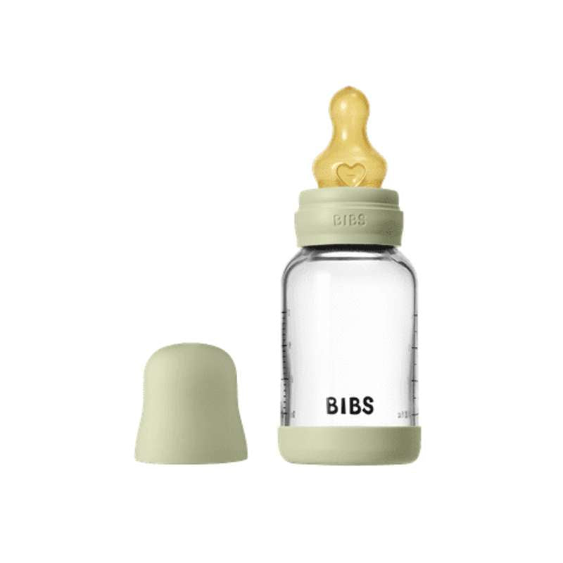 BIBS Bottle - Sutteflaskesæt - Glas - Latex/Slow Flow/Rund - 120 ml. - Sage