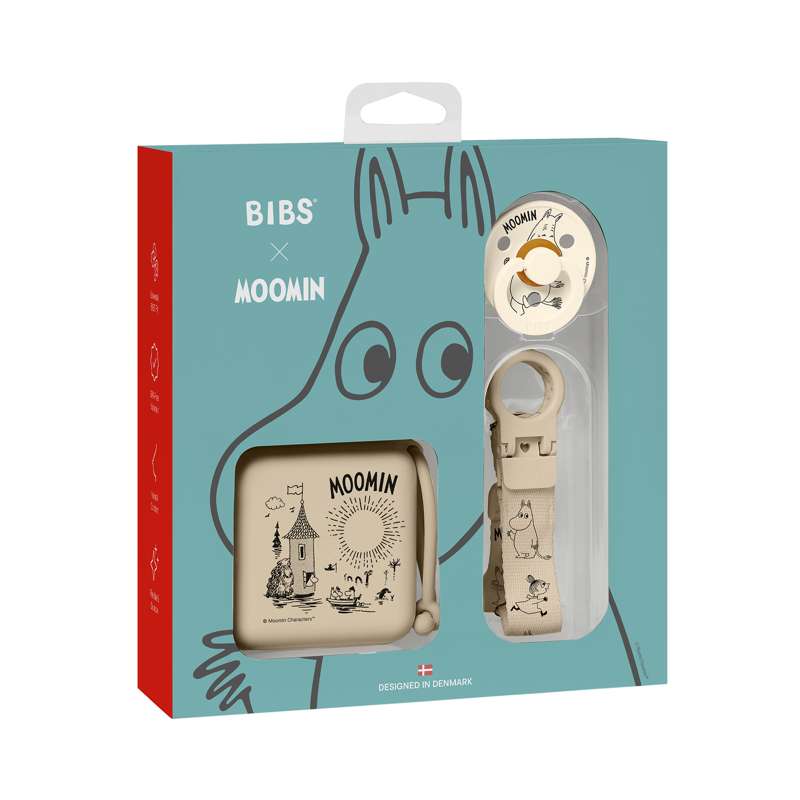 BIBS Baby Gavesæt - Moomin - Soothe & Go - Naturgummi Str. 2 - Vanilla