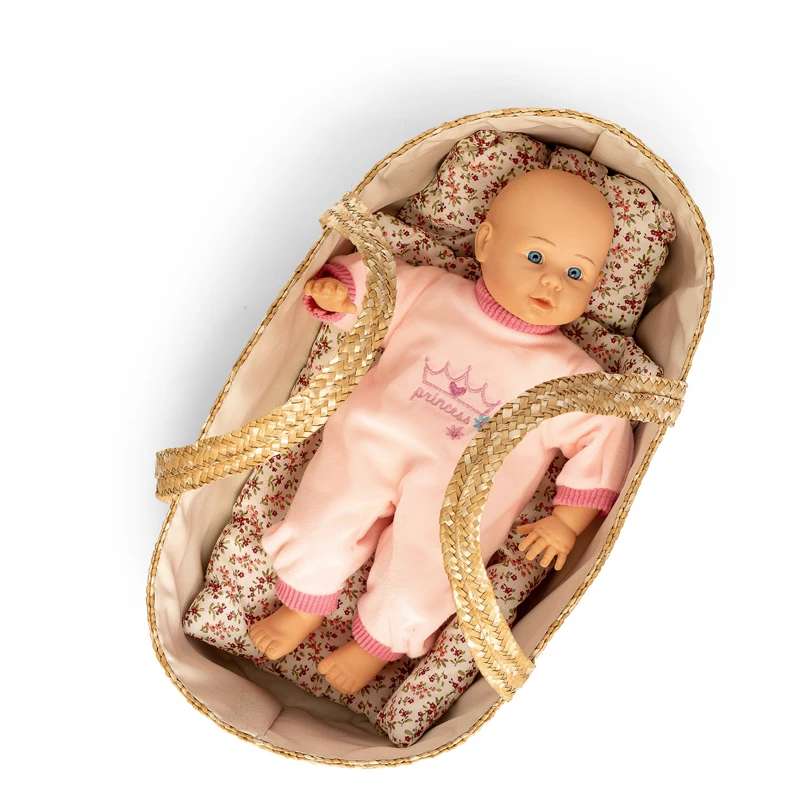 MaMaMeMo Moseskurv m. Sengetøj til Dukker - 50 cm.