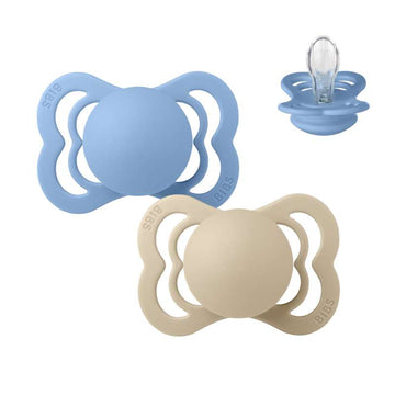 BIBS Symmetrisk Supreme Sut - 2-Pak - Str. 1 - Silikone - Vanilla/Sky Blue