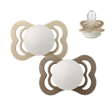 BIBS Symmetrisk Supreme Sut - 2-Pak - Str. 1 - Silikone - GLOW - Vanilla/Dark Oak