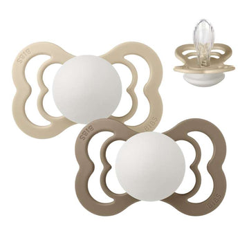 BIBS Symmetrisk Supreme Sut - 2-Pak - Str. 2 - Silikone - GLOW - Vanilla/Dark Oak