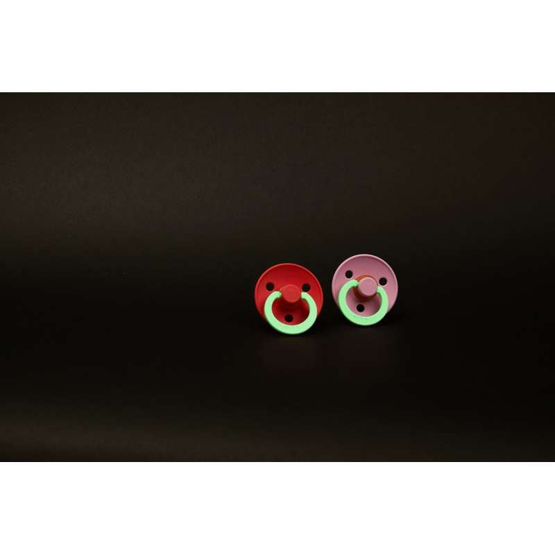 BIBS Rund Colour Sut - 2-Pak - Str. 1 - Naturgummi - GLOW - Baby Pink/Tango