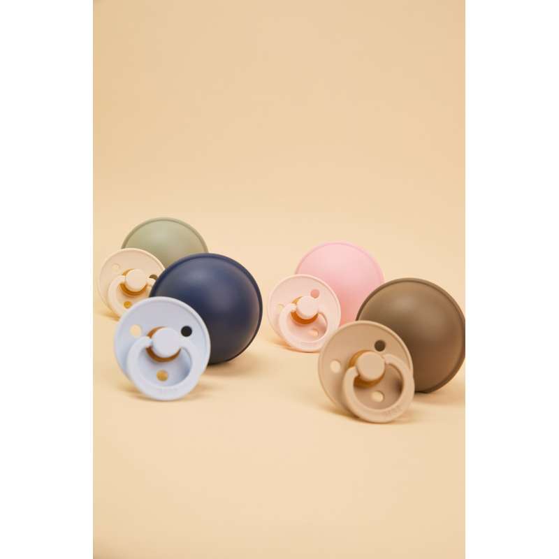 BIBS Rund Colour Sut - Str. 2 - Naturgummi - m. Pacifier Case Mini - Baby Blue/Steel Blue