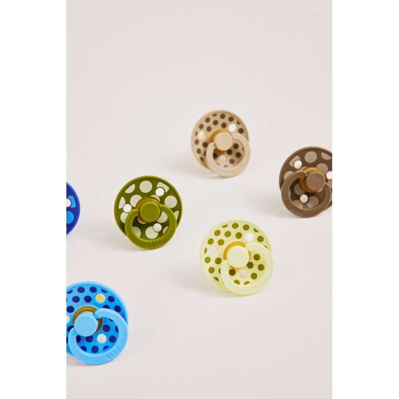 BIBS Rund Colour Sut - 2-Pak - Str. 1 - Naturgummi - Mix Polka Studio - Luna/Wasabi