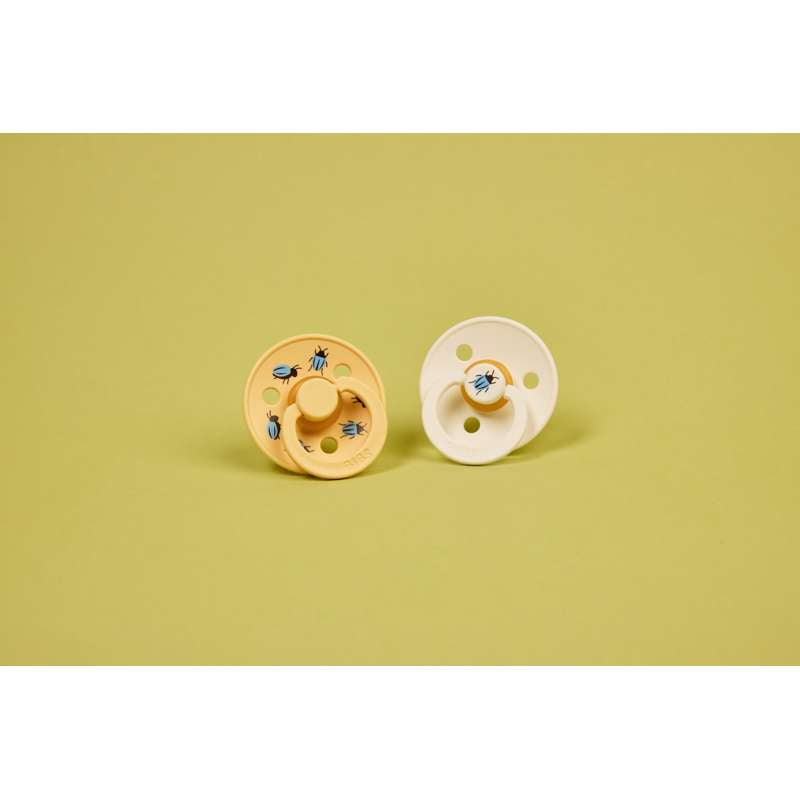 BIBS Rund Colour Sut - 2-Pak - Str. 2 - Naturgummi - Beetle Studio - White/Pale Butter