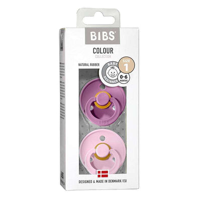 BIBS Rund Colour Sut - 2-Pak - Str. 1 - Naturgummi - Lavender/Baby Pink