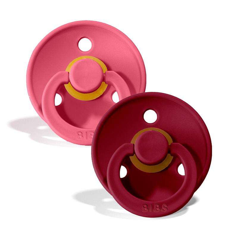 BIBS Rund Colour Sut - 2-Pak - Str. 1 - Naturgummi - Coral/Ruby