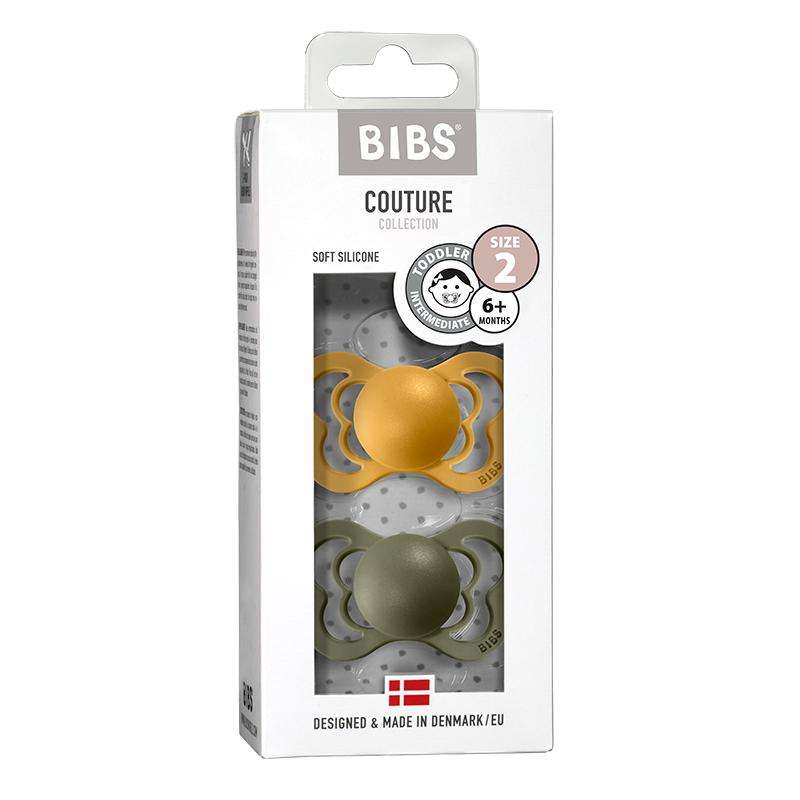 BIBS Couture Sut - 2-Pak - Str. 1 - Silikone - Honey Bee/Olive