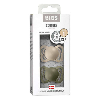 BIBS Couture Sut - 2-Pak - Str. 1 - Naturgummi - Vanilla/Olive