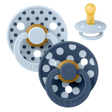 BIBS Rund Colour Sut - 2-Pak - Str. 2 - Naturgummi - Polka Studio - Baby Blue/Steel Blue