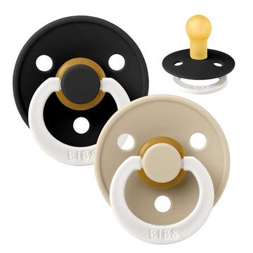 BIBS Rund Colour Sut - 2-Pak - Str. 1 - Naturgummi - GLOW - Black/Vanilla
