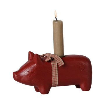 Maileg Trælysestage - Gris - Medium - Rød