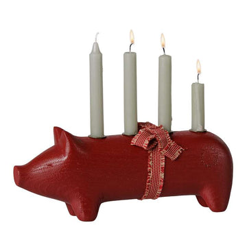 Maileg Trælysestage - Gris - Advent Medium - Rød