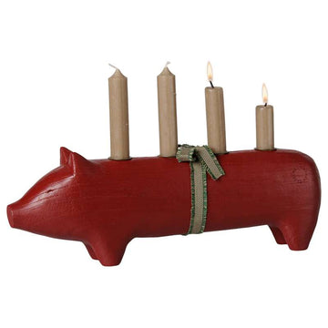 Maileg Trælysestage - Gris - Advent Stor - Rød