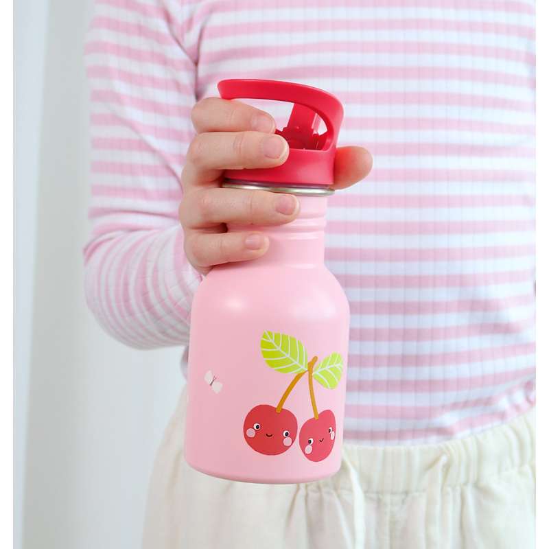 A Little Lovely Company Enkeltlags Ståldrikkedunk - 350ml - Happy Cherries