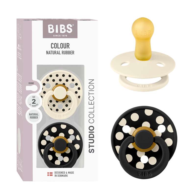 BIBS Rund Colour Sut - 2-Pak - Str. 2 - Naturgummi - Polka Studio - Ivory/Black