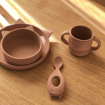 Liewood Vivi Baby Spisesæt - 4 dele - Silikone - Cat (Dark Rose)