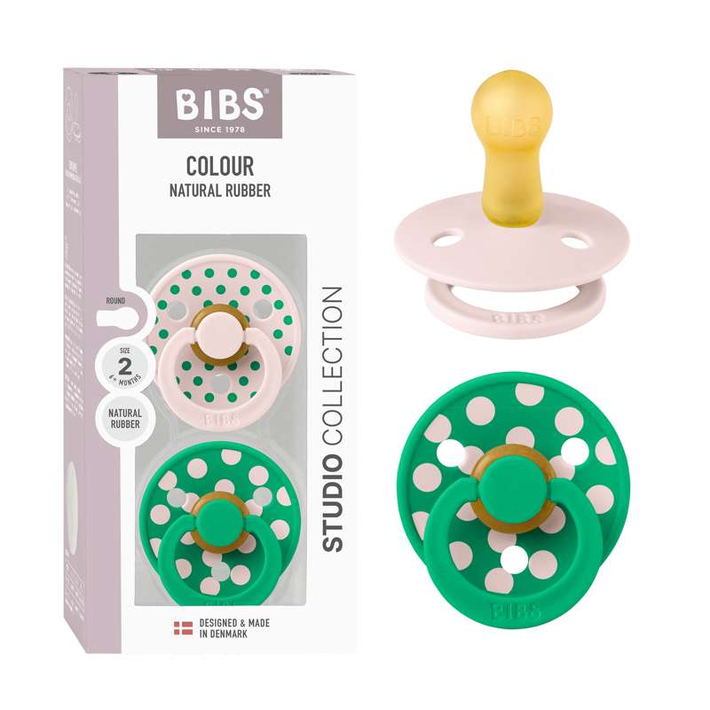 BIBS Rund Colour Sut - 2-Pak - Str. 2 - Naturgummi - Polka Studio - Petal/Cactus
