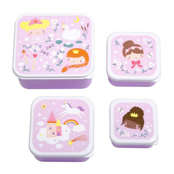 A Little Lovely Company Madkasse - og Snackbokssæt - 4 stk. - Princesses