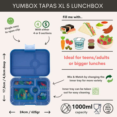 Yumbox Madkasse - Tapas XL - 5 rum - Bali Aqua/Aqua Clear