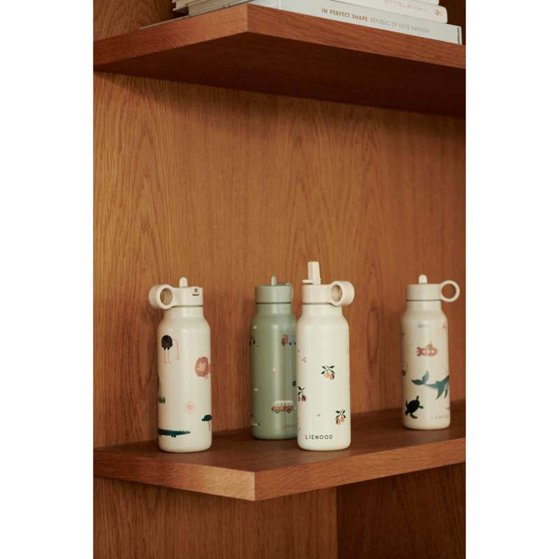 Liewood Falk Drikkeflaske - Rustfrit Stål - 350ml - Vehicles/Dove Blue Mix