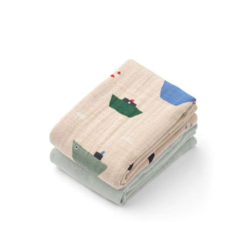 Liewood Lewis Muslin Stofbleer - 2-pak - Sailing/Dove Blue Mix