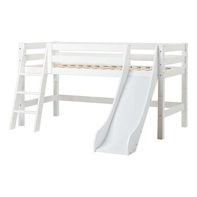 Hoppekids ECO Luxury Halvhøj Seng - Inkl. Rutsjebane og Skrå Stige - Fleksibel Indlægsbund - 90x200 cm. (Hvid)