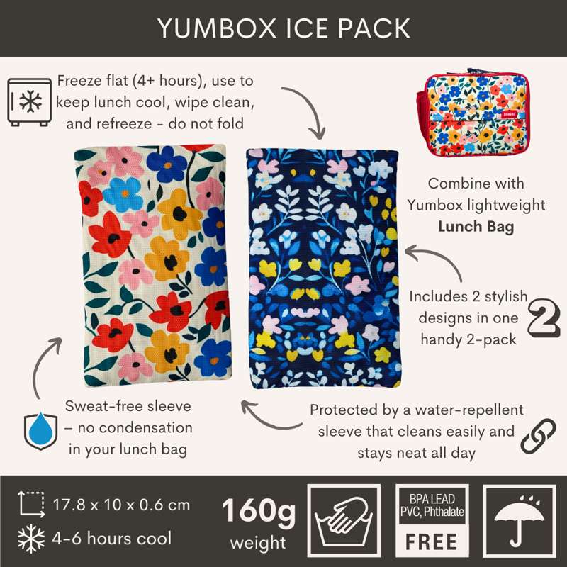 Yumbox Ice Pack Duo - Køleelementer - Poppies & Blue Flowers