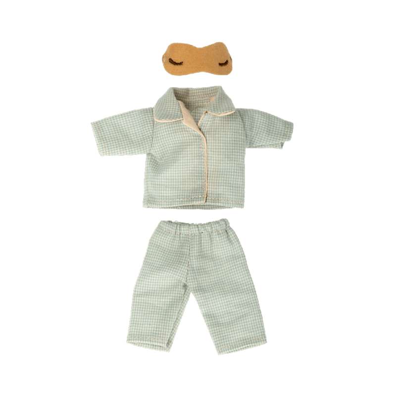 Maileg Tøj til Far Mus - Blåternet Pyjamas med Sovemaske