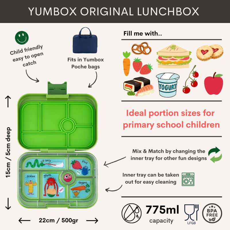 Yumbox Madkasse - Original - 6 rum - Matcha Green/Funny Monsters