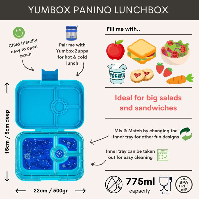 Yumbox Madkasse - Panino - 4 rum - Surf Blue/Dinosaur
